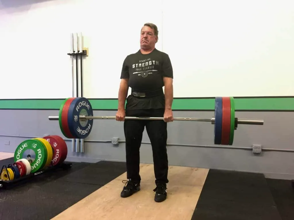 Phil Beck deadlifting 135 kilograms for five reps