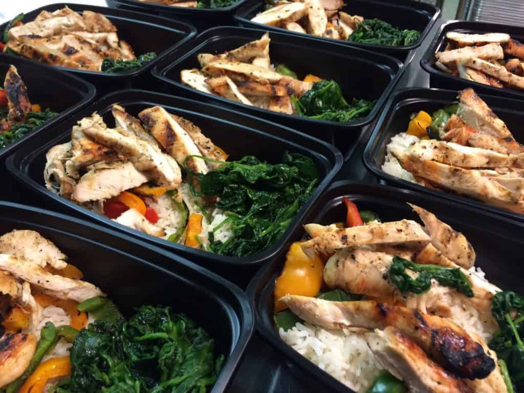 Containers of prepped meals organized for the week