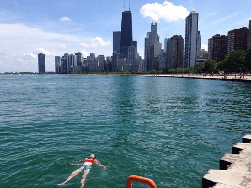 Post 12-mile dip in Lake Michigan