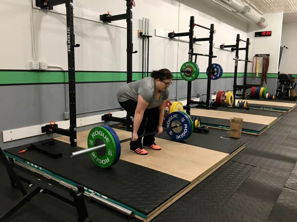 Nicole preparing to pull 80 kg